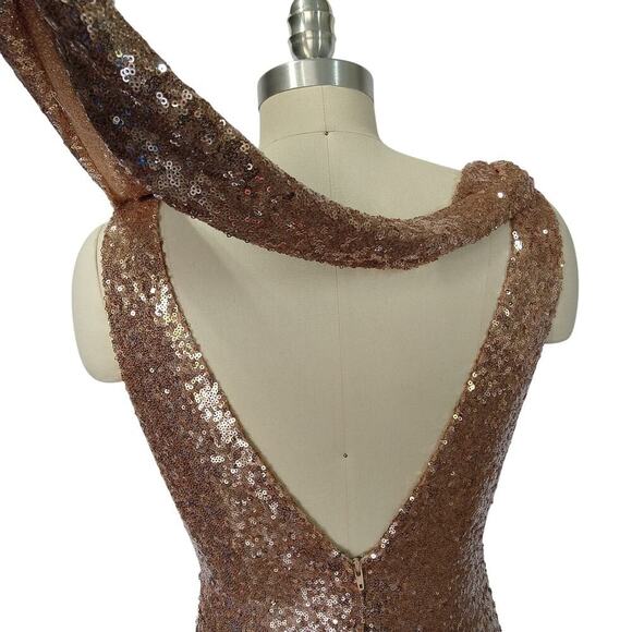 Vintage 90s Y2K Prom Dress Maxi Gown Size 4 Rose Gold Sequins Formal Cape Back - Picture 9 of 10